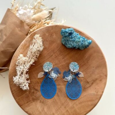 Boucles D'oreilles Arbre Bleu