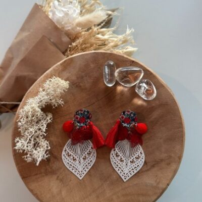 Boucles D'oreilles Fleuries Rouges