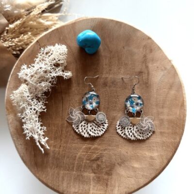 Boucles D'oreilles Fleurs Bleues
