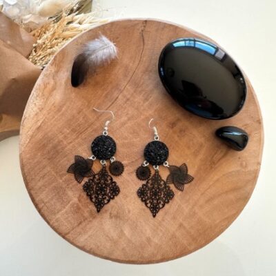 Boucles D'oreilles Noires Paillettes